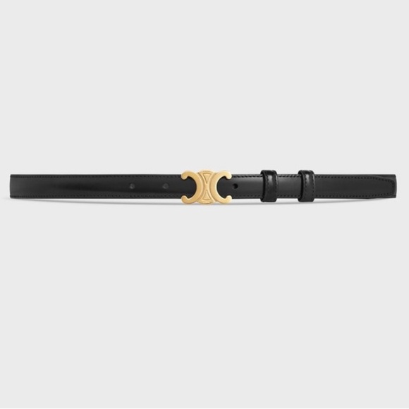 Celine Black Triomphe Leather Belt with Gold Buckle 75 - Picture 1 of 5